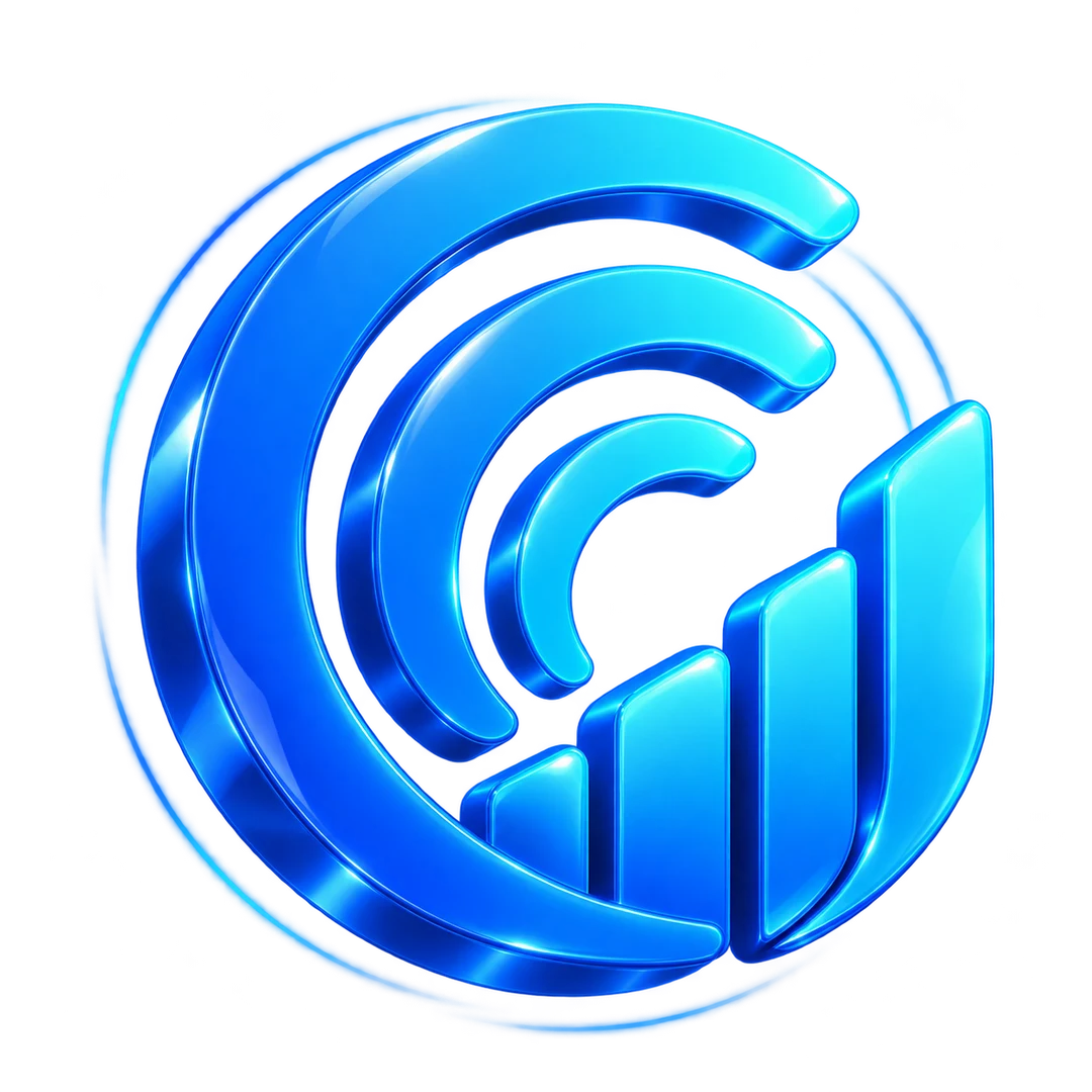 The EchoTrade circular analytics mark rendered in vivid blue and cyan 3D